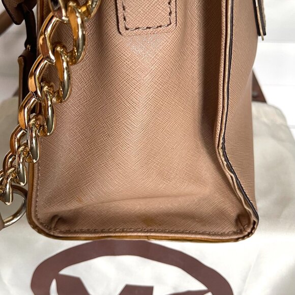*GREAT CONDITION* Michael Kors Hamilton Saffiano Leather Medium Satchel in Khaki - Picture 10 of 14